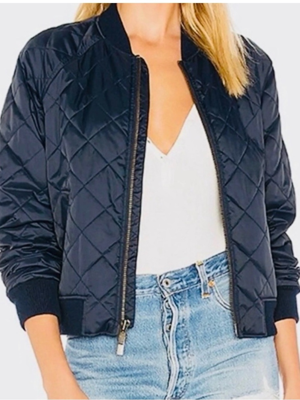 Vince Coastal Blue Quilted Bomber Jacket Large NWT